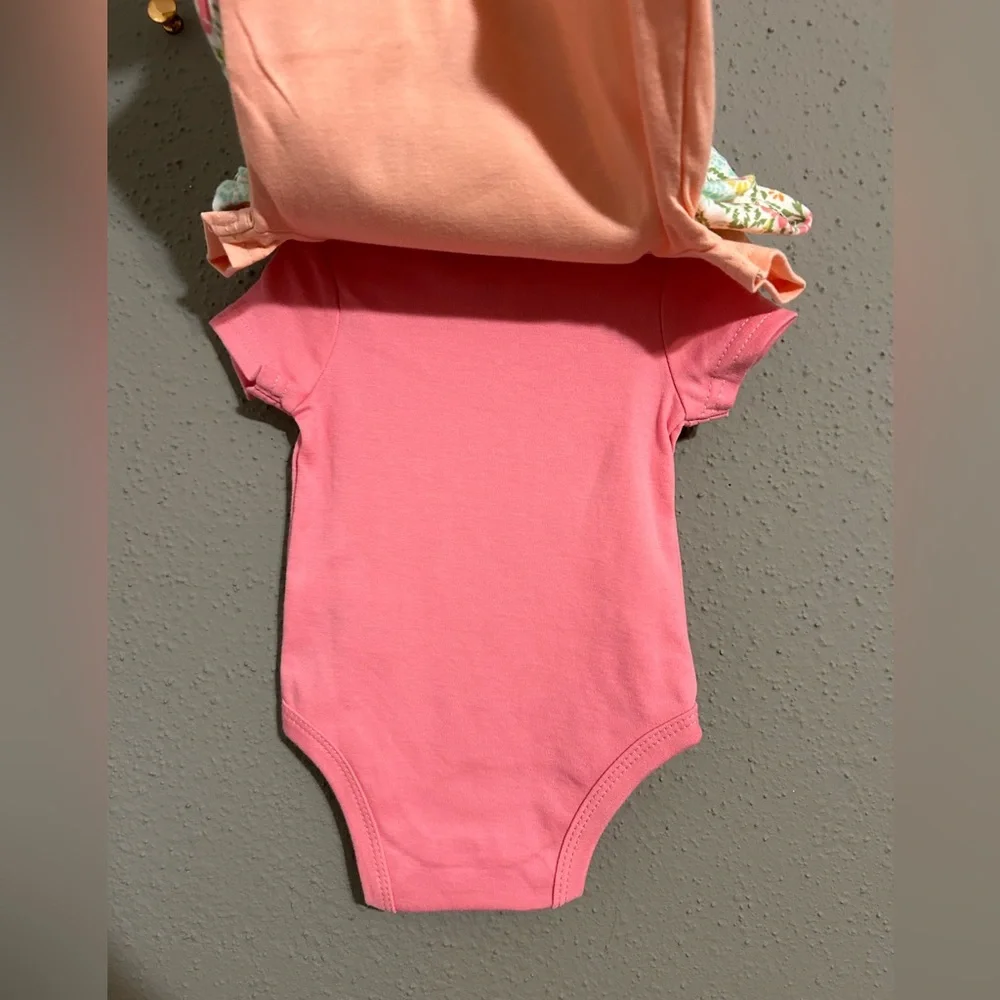 Laura Ashley Floral and Pink Bodysuit Set. (Set of 3 shirts)